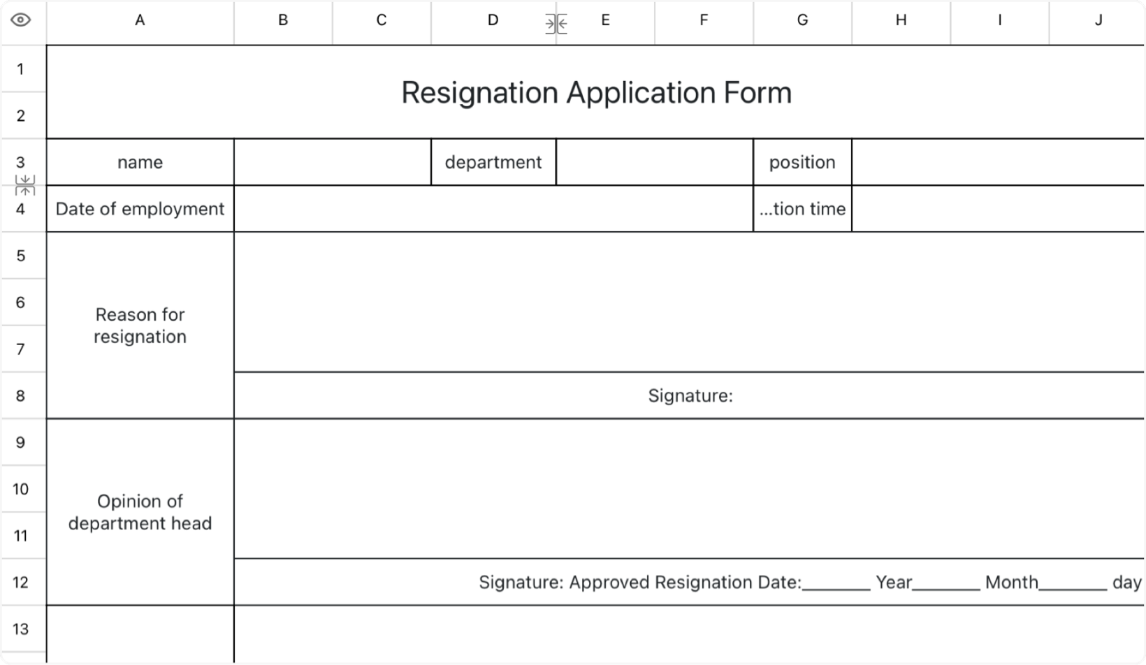 Resignation application form 1